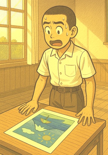 人工太陽照明灯開発エピソード白熱電灯の下で描いた絵を翌日教室で見たら色が違っているのに気が付き驚く佐藤泰司少年