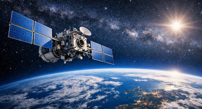 人工太陽照明灯採用実績　人工衛星搭載太陽電池の評価イメージ